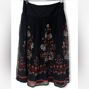 Floral Embroidered Black Skirt